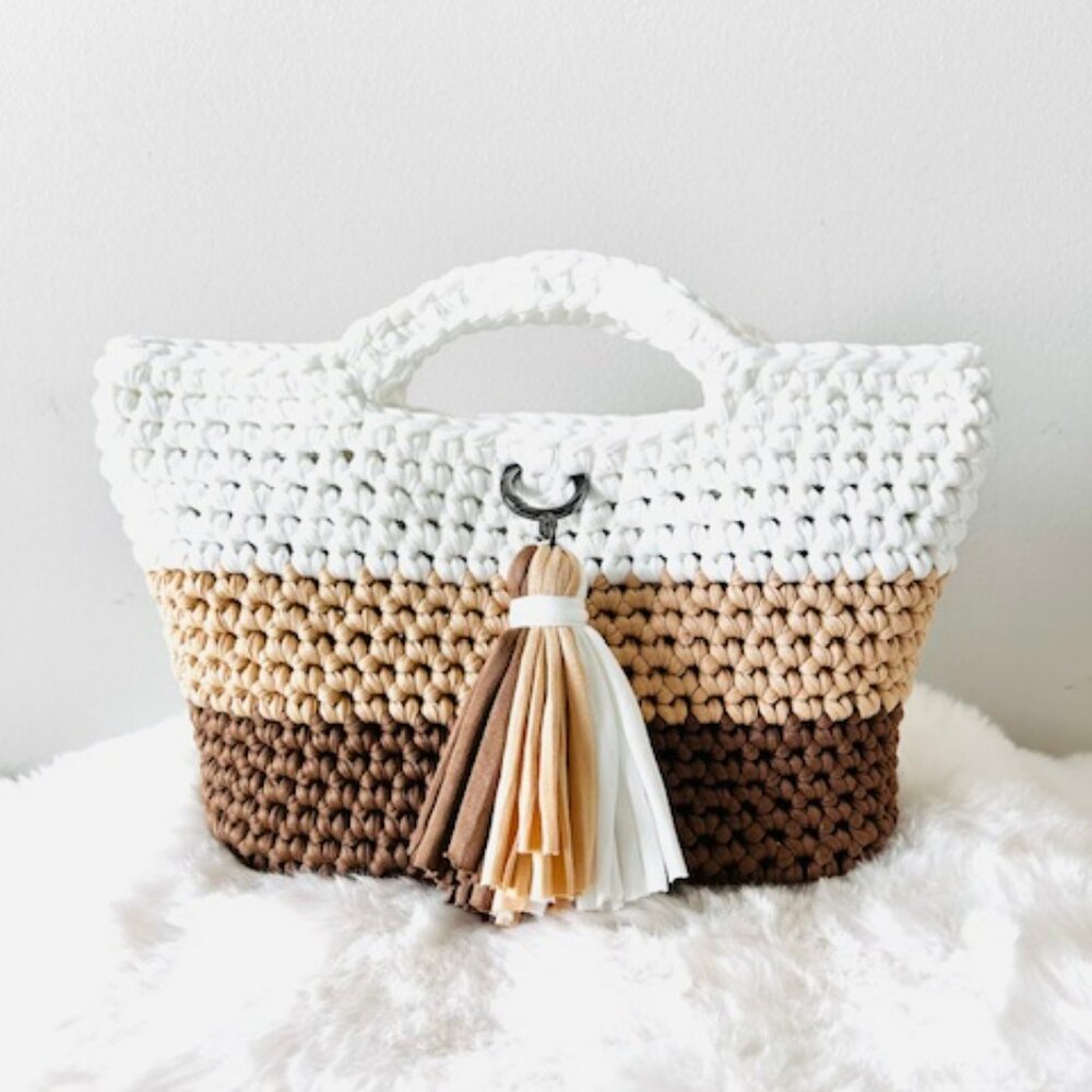 (SOLD) Crochet Espresso Shot w/ Cream Tote Bag